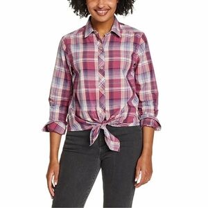 Eddie Bauer tie front plaid blouse button down shirt size medium women’s NWT